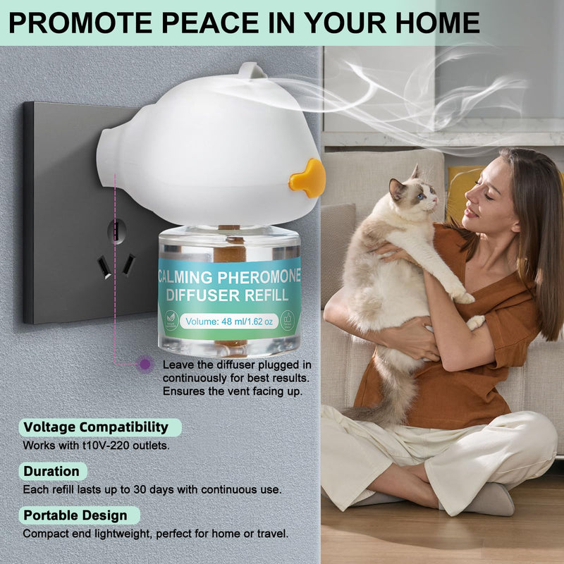 Cat Calming Pheromone Diffuser 4 in 1 Kit Cat Relaxing Pheromone Diffuser Relieve Anxiety Reduce Fighting Spraying and Scratching 48ml Refill C