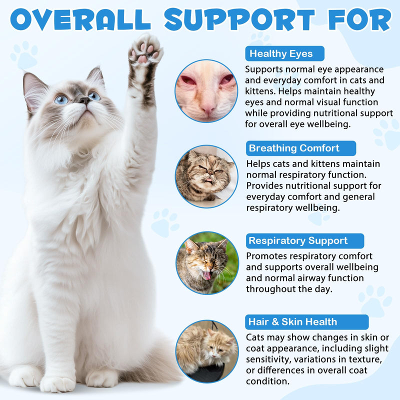 L-Ysine Supplement For Cats - Lysine Drops For Immune Support, Comprehensive Care For Feline Wellbeing, Suitable For Sensitive Cats, A Glossy Coat, Eye Care & Nose Care 60Ml