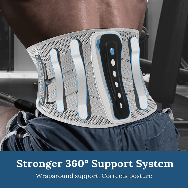 Adjustable 26° Ergonomic 3D Back Brace for Lower Back Pain Relief | Removable Stays, Breathable Mesh & Invisible Design, Office/Workout Use, Sciatica Relief/Herniated Disc, Unisex (Medium) Gray Medium