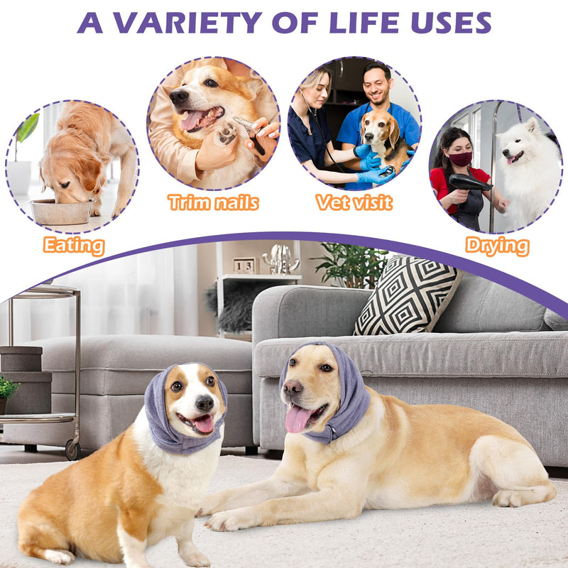 Dog Ear Cover, Comfort Dogs Hoodie for Anxiety, Adjustable Ear Wraps Muffs for Noise Protection, Purple M Medium