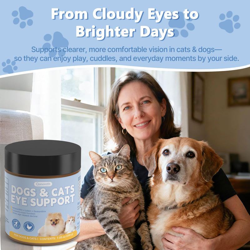 Dog Eye Supplements - Eye Supplements for Dogs and Cats with Lutein, Astaxanthin & Vitamins A C E - Supports Clear Vision, Retina & Lens Health, Antioxidant Eye Support, Non-GMO, Gluten Free, 7.05 oz