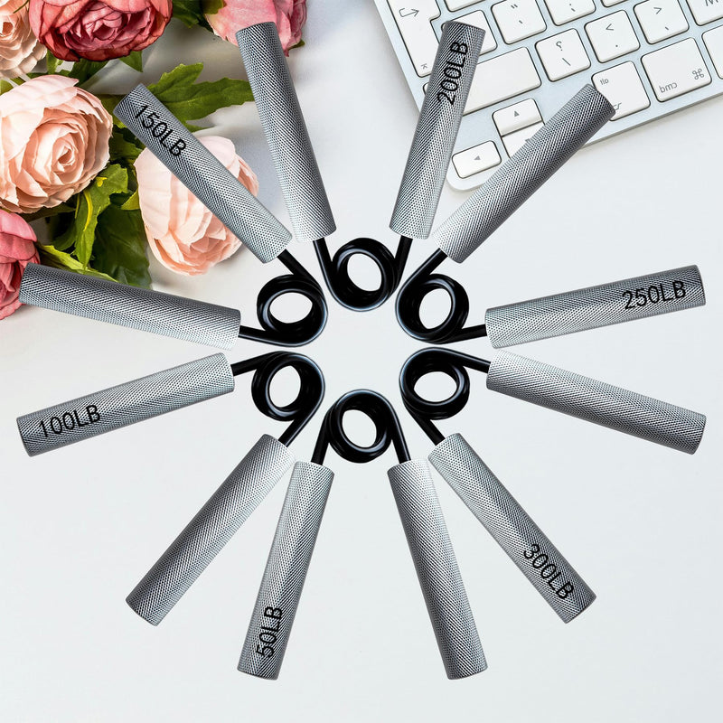 Grip Strength Trainer, Metal Non-Slip Grip,Heavy Duty Grip Strengthener,Wrist Forearm and Hand Exerciser Silver-6pcs