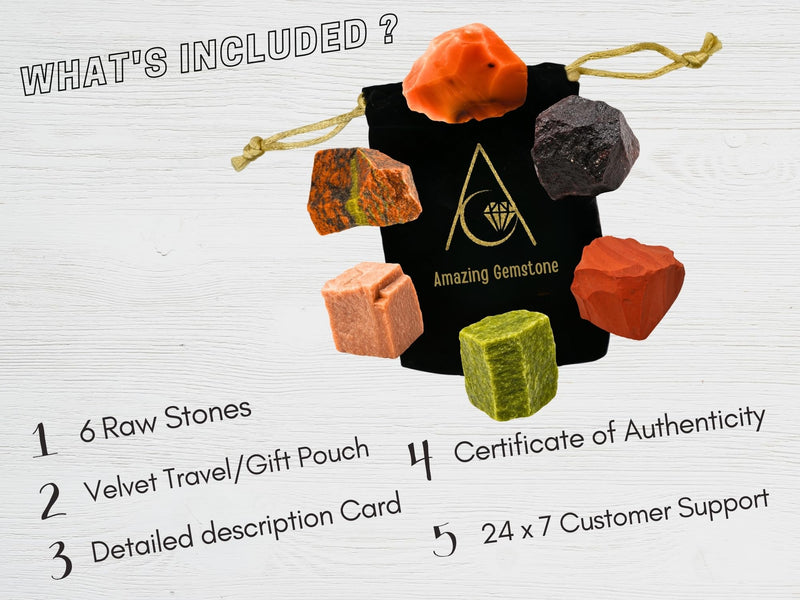 Amazing Gemstone Crystals for Fertility Manifestation, Set of 6 Carnelian, Unakite, Peach Moonstone, Garnet, Red Jasper and Vesuvianite Healing Crystals and Stones