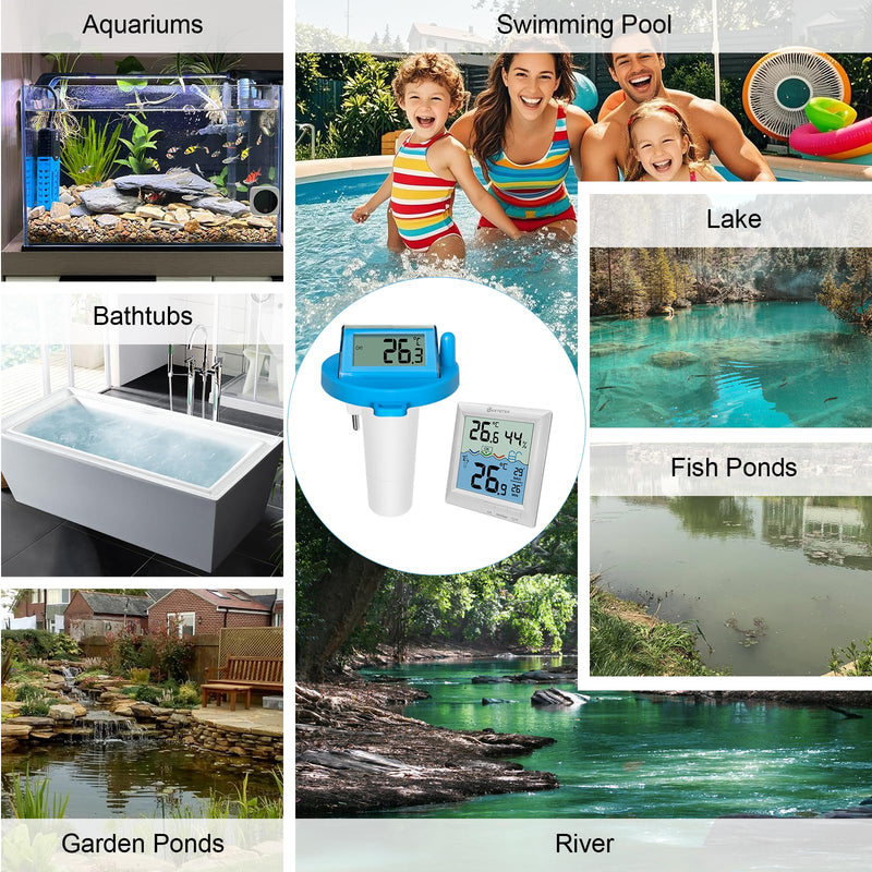 KETOTEK Wireless Pool Thermometer Digital Water Temperature Gauge Pool Floating Indoor Outdoor Thermometers for Swimming Pool, Bathtub, Pond, Aquarium Remote Temperature Monitor Sensor IPX8 Waterproof - BeesActive Australia