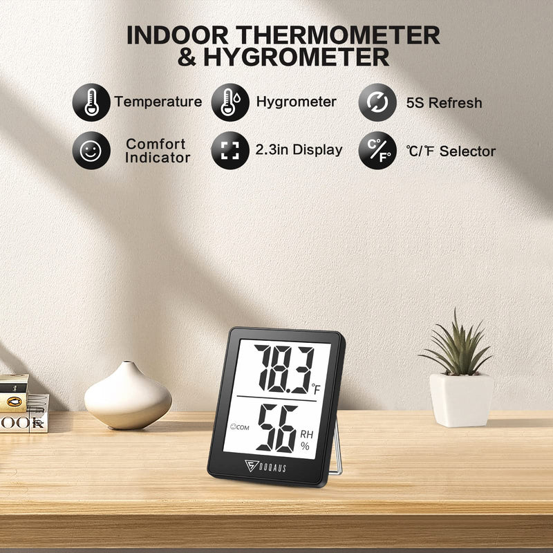 DOQAUS Digital Hygrometer Indoor Thermometer 3 Pack, Room Thermometer with 5s Fast Refresh, Accurate Humidity Meter Temperature Sensor for Home, Bedroom, Baby Room, Office, Greenhouse, Cellar (Black) Black - BeesActive Australia