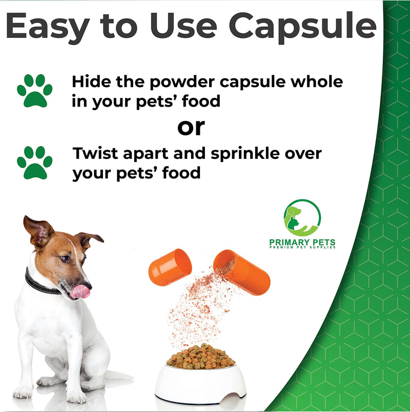 Primary Pets Premium Pet Supplies – Probiotics for Dogs with Prebiotics, 60 Powder Capsules, Supports Gut Health, Digestion and Immunity, Dog Probiotic Supplements for Gut Health 60 Capsules Round Bottle