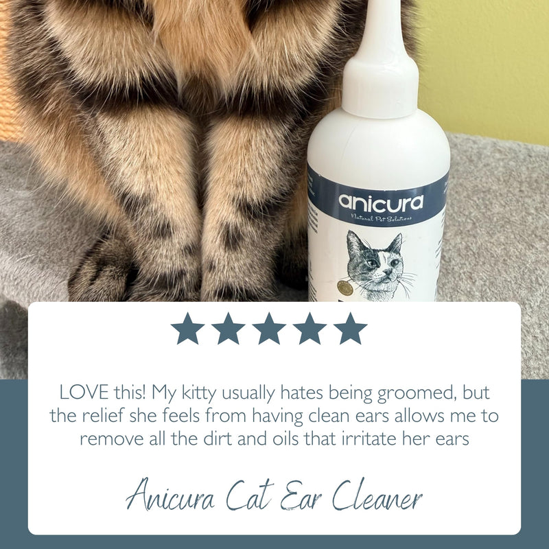 Anicura Natural Cat Ear Cleaner - Soothes & Cleans Sensitive Ears | pH-Balancing Formula Helps Reduce Wax & Odour | Easy to Use 100ml