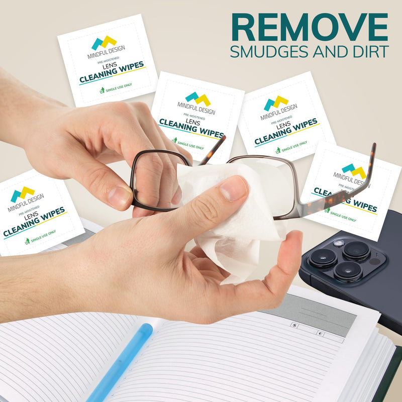 Mindful Design Lens Cleaning Wipes for Eyeglasses, 210ct - Individually Wrapped, Eye Glass Cleaning, Lens Wipes for Glasses/Sunglasses, Packaging May Vary - BeesActive Australia