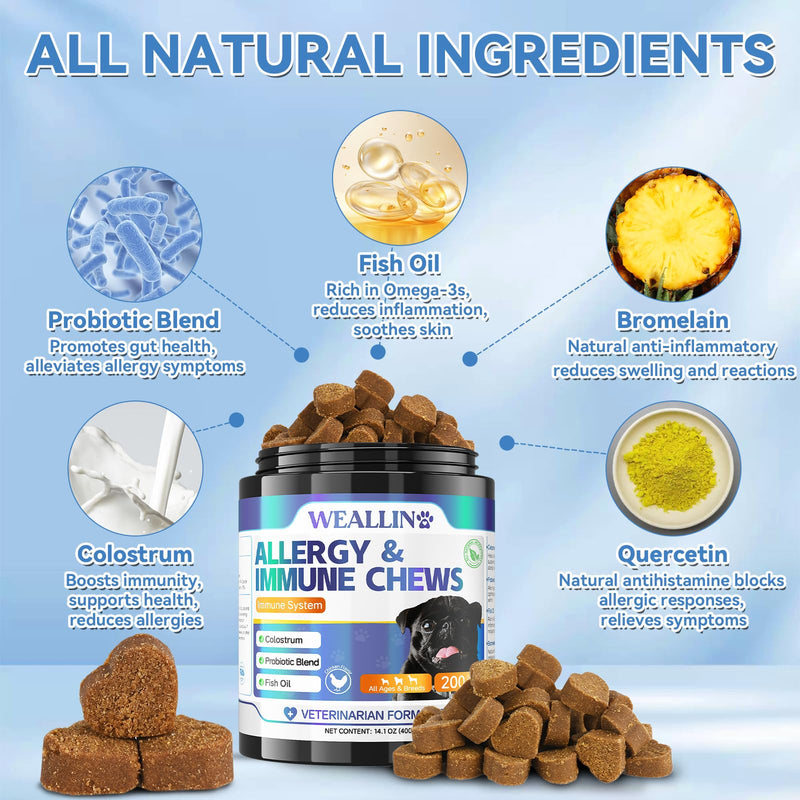 Cat & Dog Hairball and Allergy Relief Chews Bundle, Cat Hairball Support Treats with Krill & Chicken Flavor + Dog Anti-Itch Allergy Soft Chews with Probiotics & Omega 3