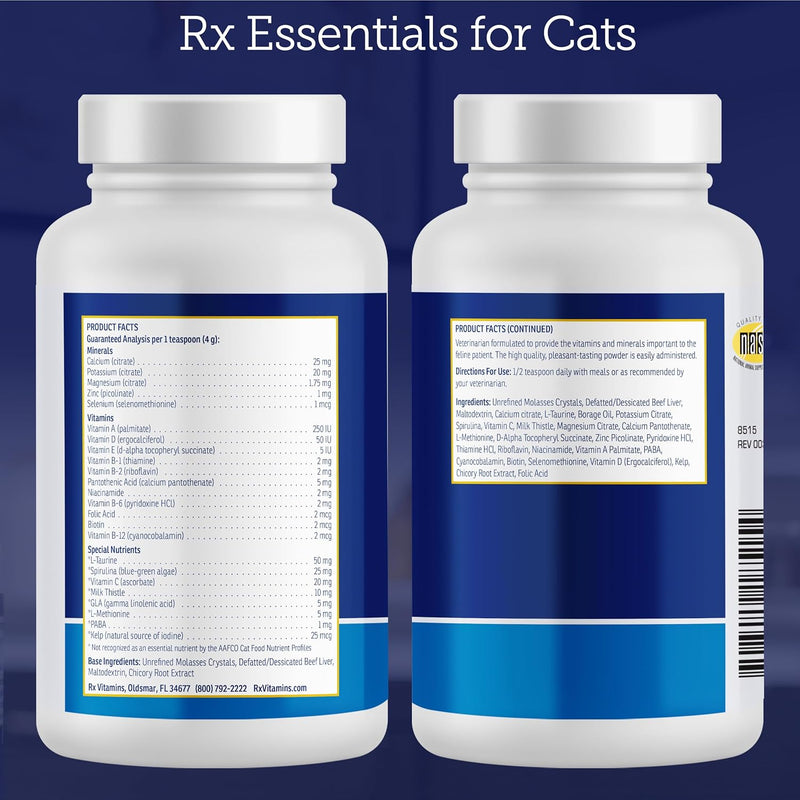 Rx Vitamins Essentials for Cats - Vitamin & Mineral Multivitamin Supplement - Add to Wet or Dry Cat Food - Powder 4 oz - BeesActive Australia