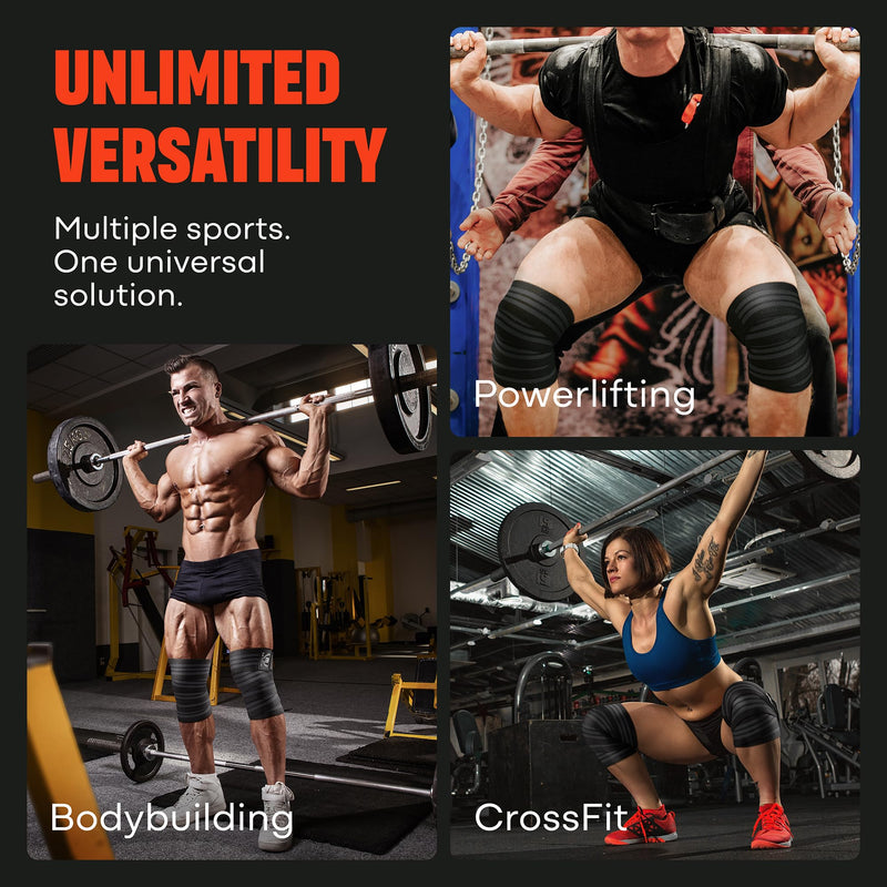Mava Sports Knee Wraps (Pair) for Men & Women | Ideal for Cross Training, WODs, Gym Workouts, Weightlifting, Fitness & Powerlifting | Knee Straps for Squats | 72" Compression & Elastic Support Black
