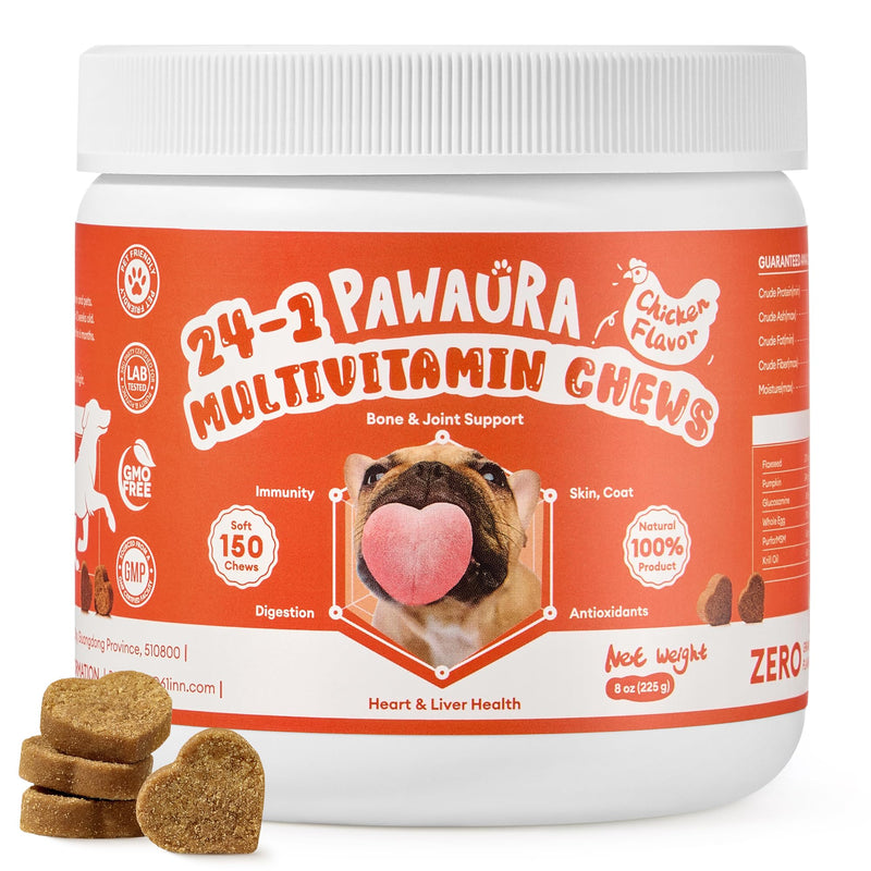 24-in-1 Multivitamin Dog Supplement, 150 Soft Chews – Glucosamine & Chondroitin for Joint Support, Probiotics for Gut Health, Omega Fish Oil for Skin & Coat, Daily Dog Vitamins 150 chews