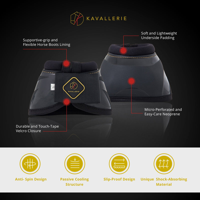 Kavallerie PRO-K Soft No Turn Bell Boots Ultimate Hoof Protection, with Anti-Spin Fastening System, Durable & Prevents Overreaching Black XXL - BeesActive Australia