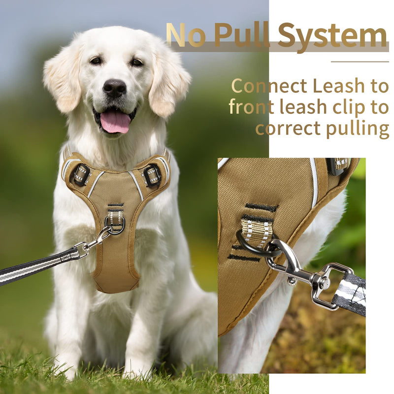 HEELE Dog Harness, Dog Harness Large Dogs Anti Pull Harness Dog Chest Harness with Handle Reflective Soft Padded Breathable Brown L MC Brown - BeesActive Australia