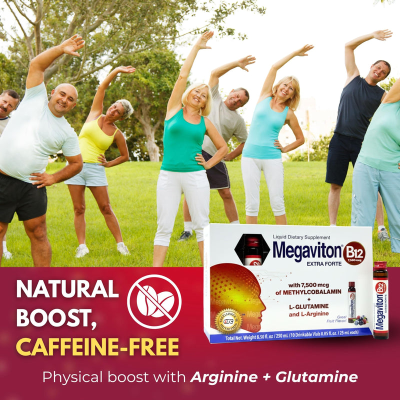 B12 Extra Forte 7500 mcg Liquid | 10 Drinkable Vials 8.50 fl oz | Methylcobalamin + L-Glutamine & L-Arginine | Energy, Focus, Immune & Nervous System Support