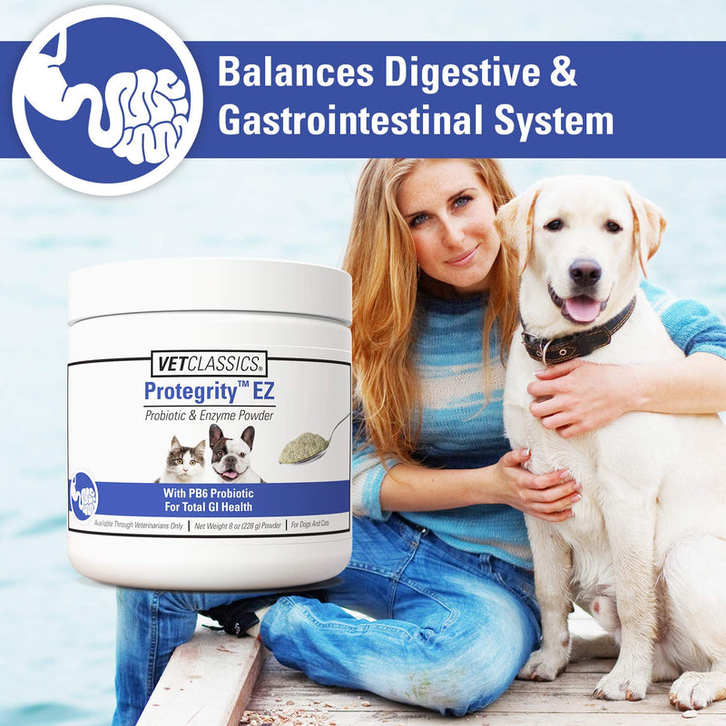 Vet Classics Protegrity EZ Probiotic Health Supplements for Dogs, Cats – Dog Digestive Support, Pet Gastrointestinal Health, Cat Stomach, Intestinal Balance – Pet Enzymes – 8 Oz. Powder 8 oz Powder