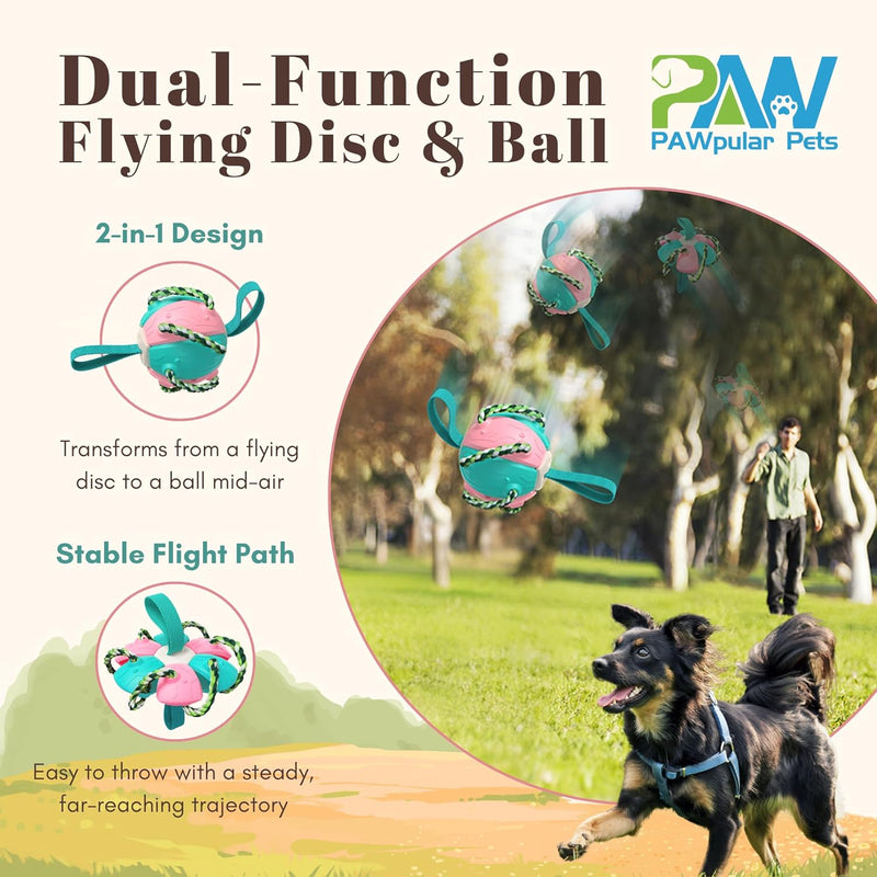 Rebound Frisbee Ball, Multi-Function Chew & Tug Toy for Dogs, Flying Disc, Interactive Tug-of-War Dog Toy, Promotes Dental Health, Ideal for Water Play and Outdoor Fun (Pink & Blue) Pink & Blue - BeesActive Australia