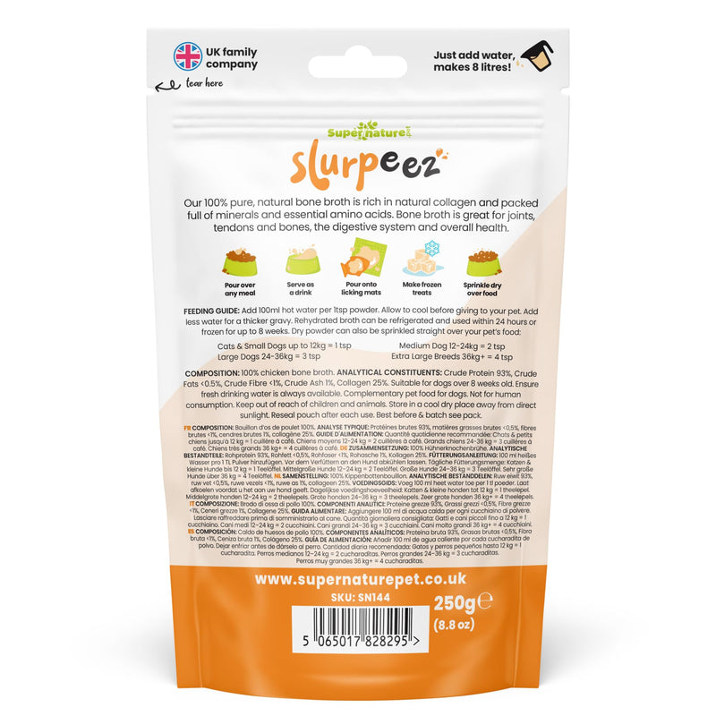 Supernature Slurpeez Chicken Bone Broth Powder for Dogs & Cats 250g | 100% Pure Single Protein Chicken for Dogs & Cats, Food Topper for Picky Eaters, Enrichment, Collagen, Joint & Gut Health
