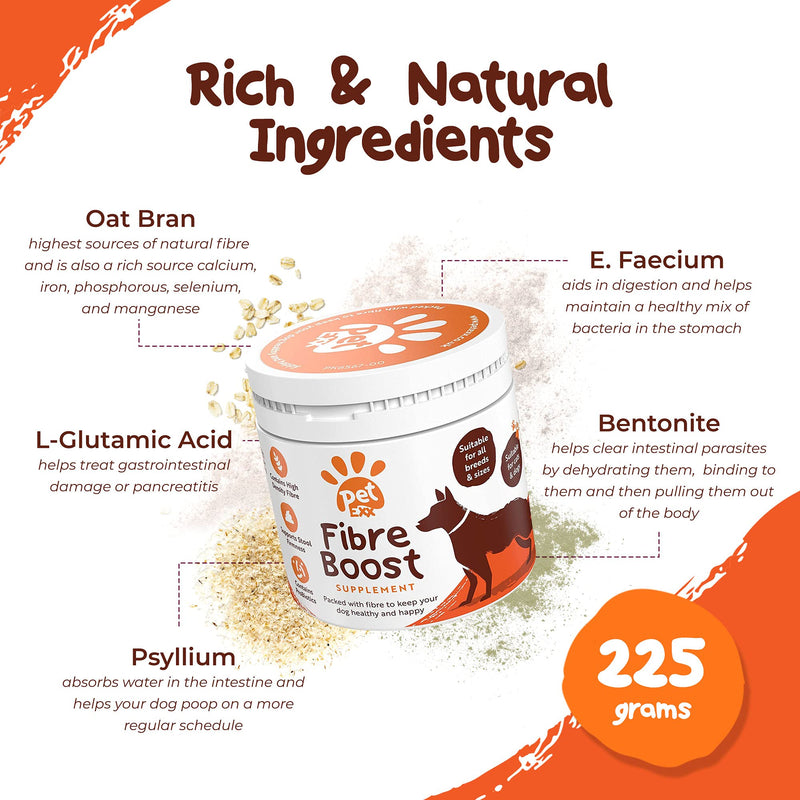 Fibre Boost Anal Gland Digestion Supplement - Stop you pet scooting with our Probiotic Support for Dogs & Cats with Fibre, Pro & Prebiotics – for Dog Gut Health - Gluten-Free powder 225g powder