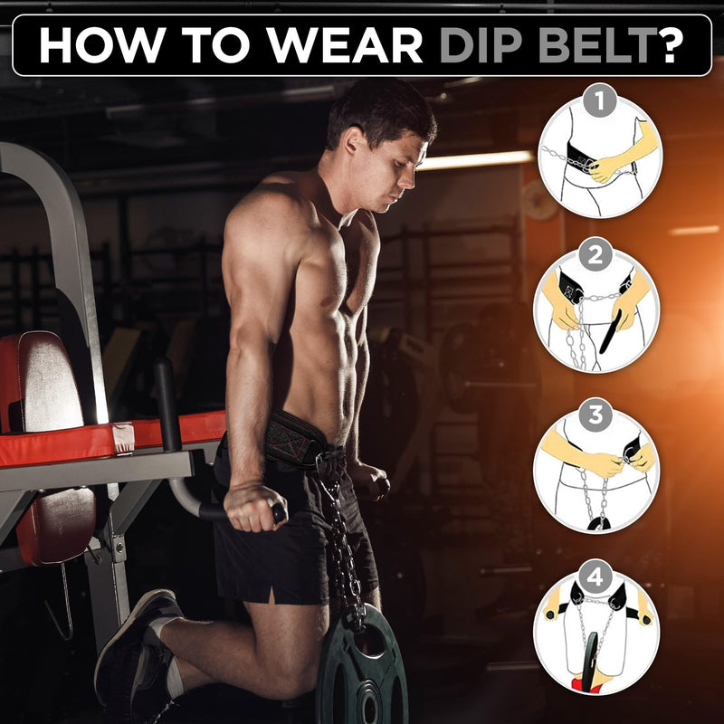 WYOX Dip Belt for Weightlifting – Weight Belt with Chain for Pullups, Gym Lifting Belt for Powerlifting, Squats, Bodybuilding, Heavy Duty Steel, and Workout Belt with Comfortable Neoprene Support Black