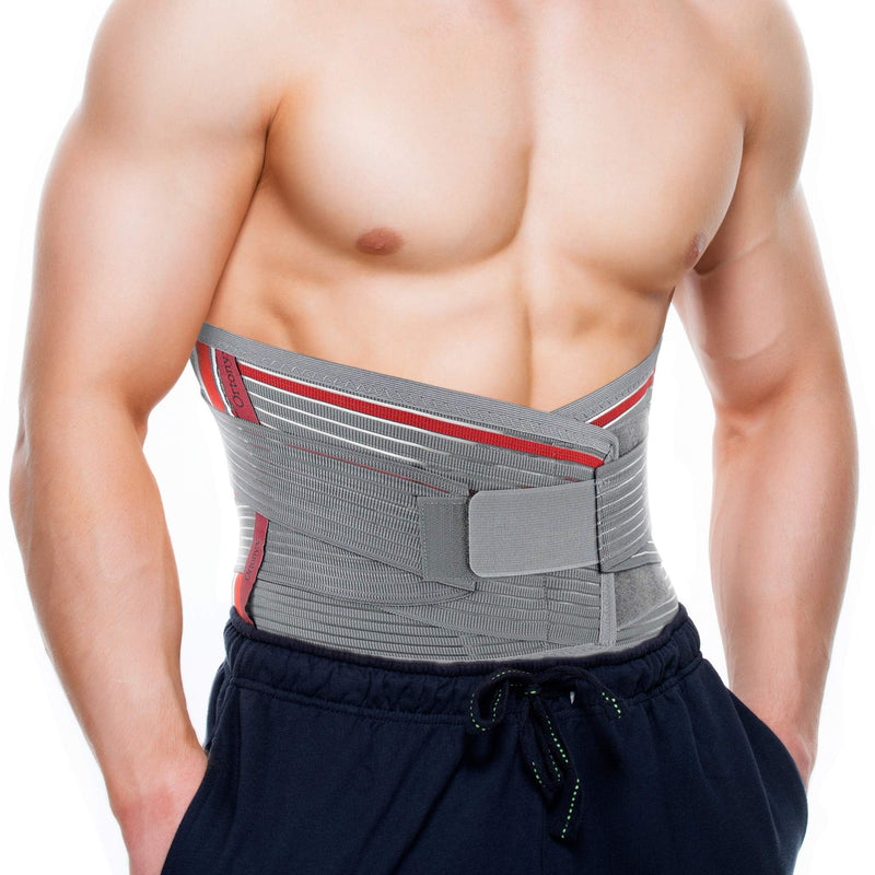 ORTONYX Back Brace With Lumbar Support Pad - Medical Grade Lumbosacral Belt for Men and Women - with Lumbar Pad, Lower Back Pain Relief, Herniated Disc, Sciatica, Degenerative Disc Disease XL/XXL (39.7"-47.6") Gray/Red