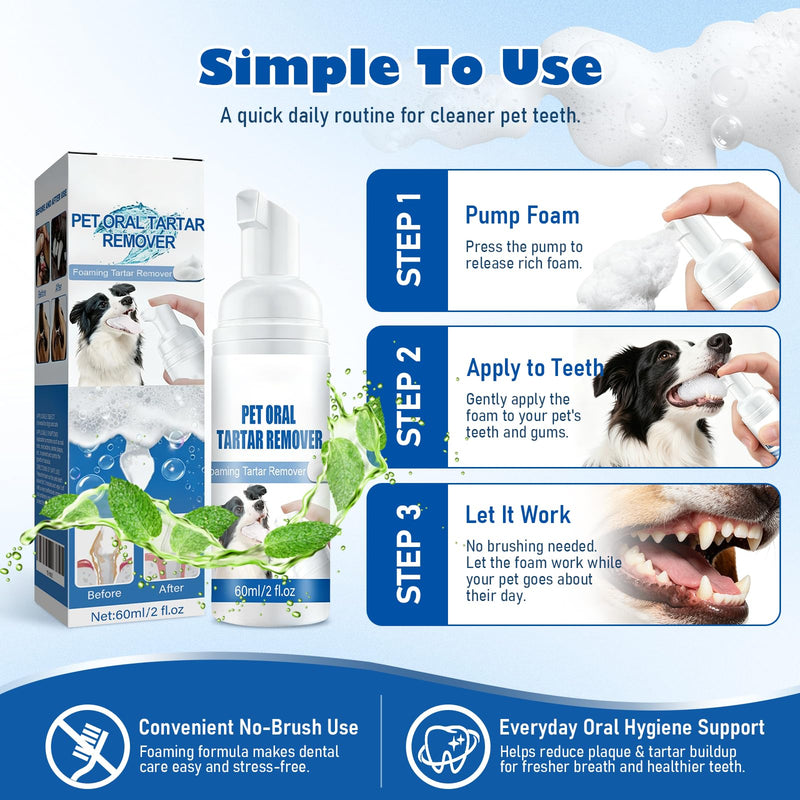 pet Oral Tartar Remover Spray, Oral Spray for Dogs Teeth Cleaning Removes Tartar, Whitens Teeth, Foaming Oral Cleaner for Pet Cats and Dogs(2Pcs)