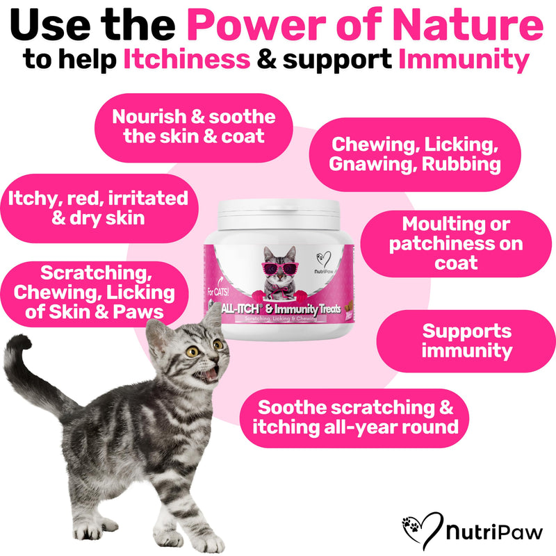NutriPaw All-Itch Immunity Treats For Cats - Soothe Itchy Paws, Eyes, Ears, Skin - Stop Itching, Licking, Scratching & Excessive Grooming breeds - Supports Seasonal Itching All-Itch Chews