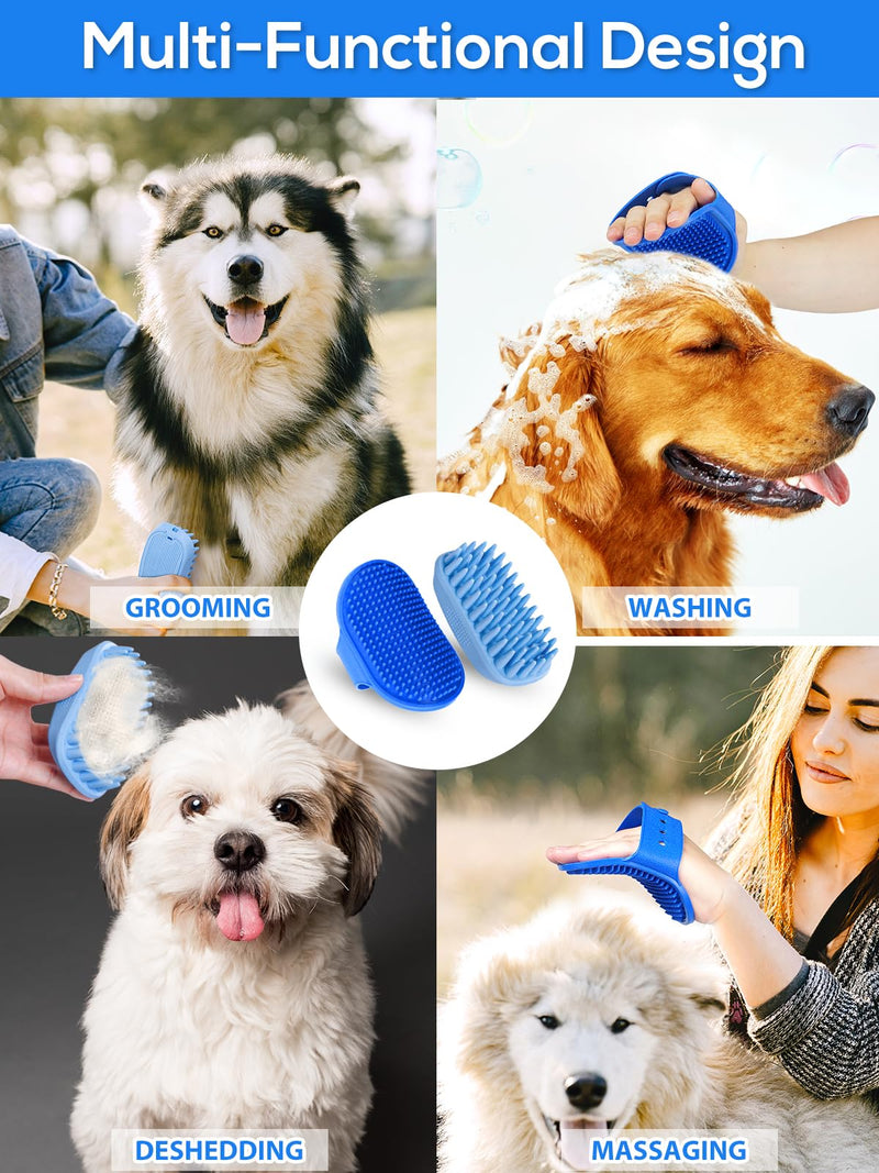 2PCS Dog Bath Brush, Dog Shampoo Brush, Silicone Curry Brush, Pet Scrubber for Short&Long Haired Dogs Cats Massage Comb, Soft Shedding Bathing Washing Brush, Essential Puppy Grooming Accessories Pack of 2 Blue+Blue - BeesActive Australia