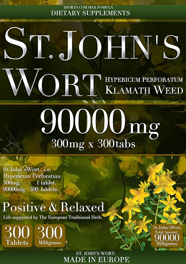 St. John's Wort Supplement 1 bag 90000mg 1 tablet 300mg x 300 tablets Approximately 100 days to 300 days supply Japanese name: St. John's Wort Supplement 300mg x 300 tablets Native to Europe Happy Herb Supplement - BeesActive Australia
