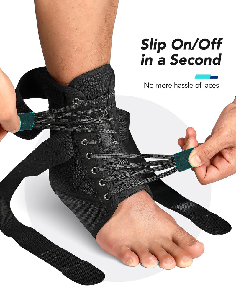 Quick Lace Up Ankle Brace for Women Men with Removable Side Splints, Adjustable Ankle Support for Sprained Ankle Injury Recovery, Ankle Stabilizer for Basketball Volleyball Tennis, FSA Eligible L Black Stripes