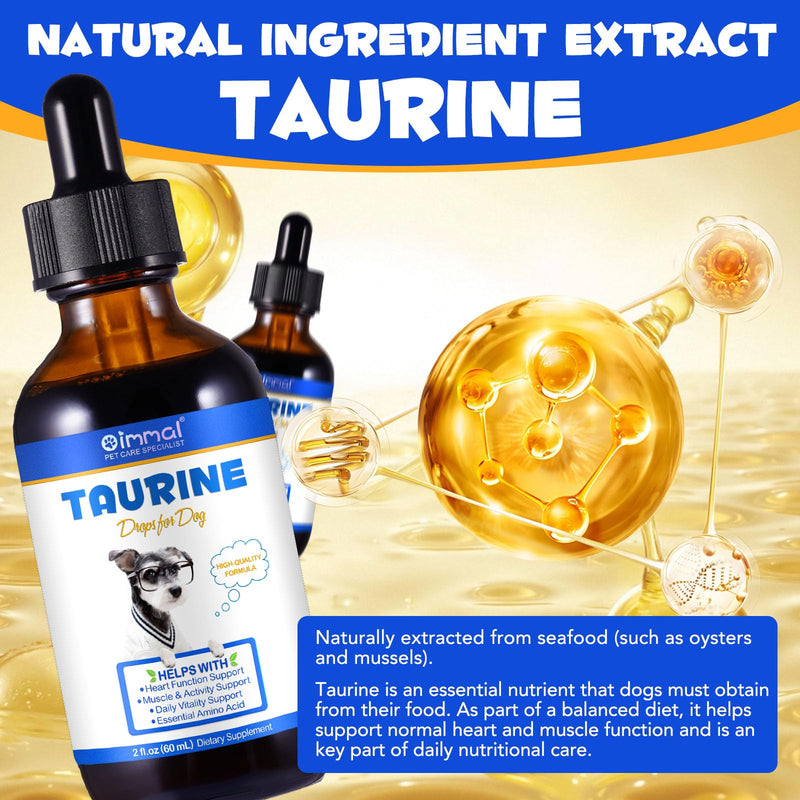 Taurine Drops for Dogs, Liquid Taurine Supplement for Dog, Supports Normal Heart Health, Muscle Function & Daily Vitality, Easy to Use Dropper, Complementary Feed 60ml