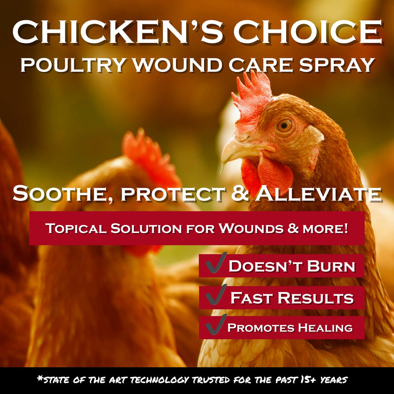 Chicken's Choice Wound Care for Chickens & Birds. Advanced Wound Care Spray for Poultry. Works for Bumblefoot, Vent Prolapse, Pecking Sore, Burns & Skin Irritations. Makes 32 oz Spray. 32 Fl Oz