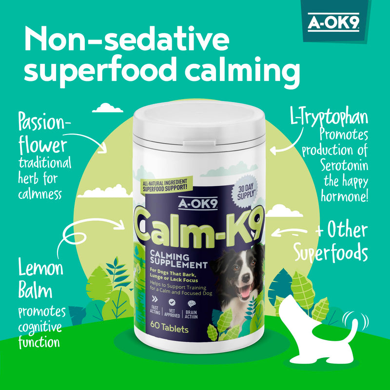 Calming Tablets for Dogs - 60 Tabs, Aids Anxiety Relief, Fireworks, Stress & Barking - Tasty Treats Calming Supplement for Dogs - Natural Ingredients that Improves Behaviour - All Ages & Breeds Tablet Adult 60 Tab