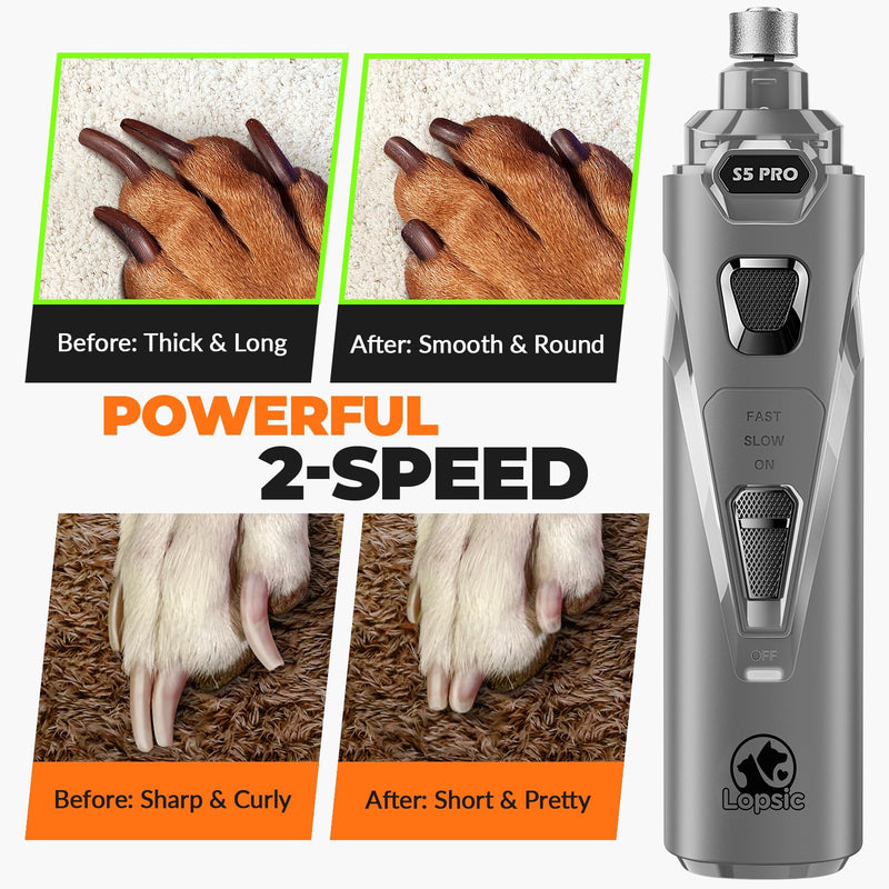 Dog Nail Grinder with 2 LED Lights Powerful 2-Speed Dog Nail Trimmers with 3 Grinding Wheels Super Quiet Rechargeable Pet Dog Nail Clipper Kit for Large Medium Dogs Cats Nail Care Light Grey 🟦🟦🟦Light Grey🟦🟦🟦 - BeesActive Australia