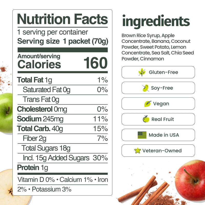Huma Ultra - 40g Carbs Real Food Energy Gel with Ultra Endurance Formula - 8 Pack, Apple Pie