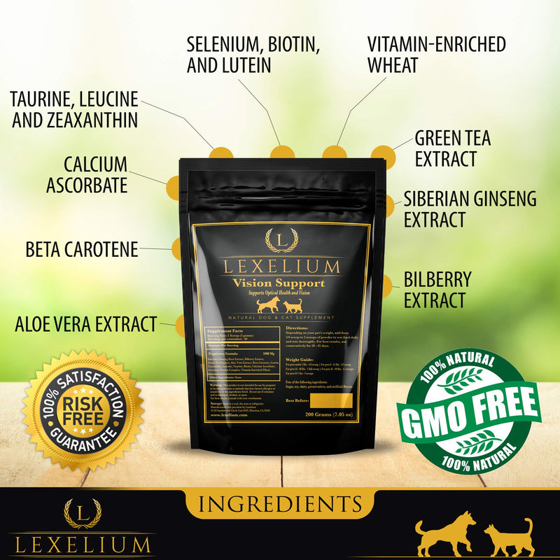 Vision Support & Eye Sight Supplement for Dogs and Cats- Fortified with Zeaxanthin, Bilberry, Lutein, and Beta Carotene - 200 Grams - PawsPlanet Australia