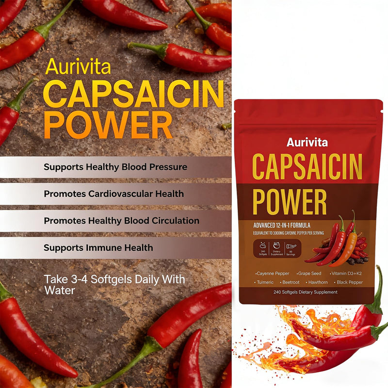 Capsaicin Softgels, Capsaicin Supplements, Cayenne Pepper Softgels Capsules, Capsaicins Powder with Vitamin D3 + K2, Beetroot, Grape Seed and Other Extracts, 240 Capsules (1 pcs) 1 Pcs