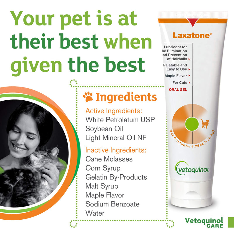 Vetoquinol Laxatone: Oral Hairball Lubricant Gel for Cats – Maple Flavored, 4.25oz 2 Pack 4.25 oz (Pack of 2) - BeesActive Australia