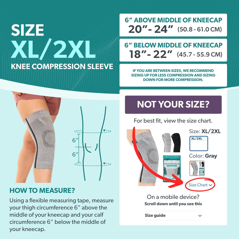 BraceAbility Knee Compression Sleeve - Knit Knee Pain Brace for Men or Women, Arthritis Relief, Meniscus Tear, Running, Workout, Sports, Swelling, Athletic Support for Joint Stability (XL/2XL Gray) XL/2XL - BeesActive Australia