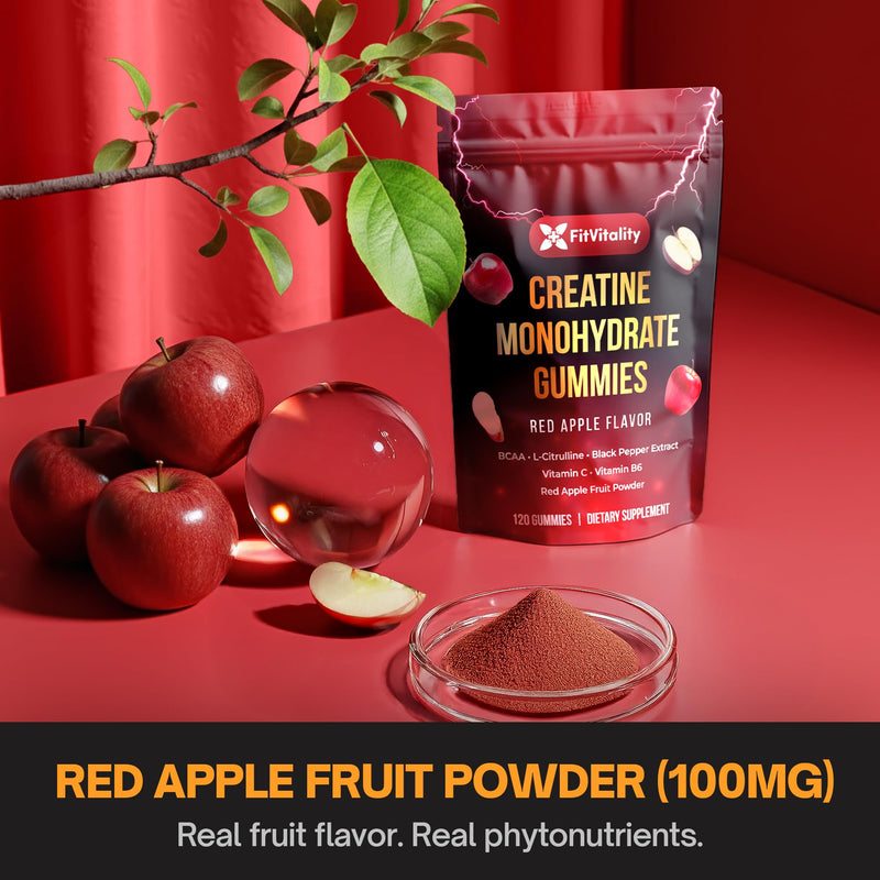 120 Creatine Monhydrate Gummies. W/ Vitamin C & B6, Black Pepper, Red Apple | Vegan, Non-GMO, Sugar-Free. Creatine Monohydrate Gummies 120 Count (Pack of 1)