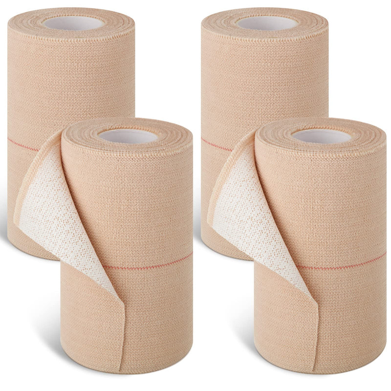 4 Rolls Adhesive Elastic Tape Bandage Tape Wrap Bandage Wrap Elastic Bandage Self Adhesive Bandages Flexible Stretch Bandages for Sports Ankle, Knee and Wrist Sprains, Beige, 4 Inch x 5 Yard