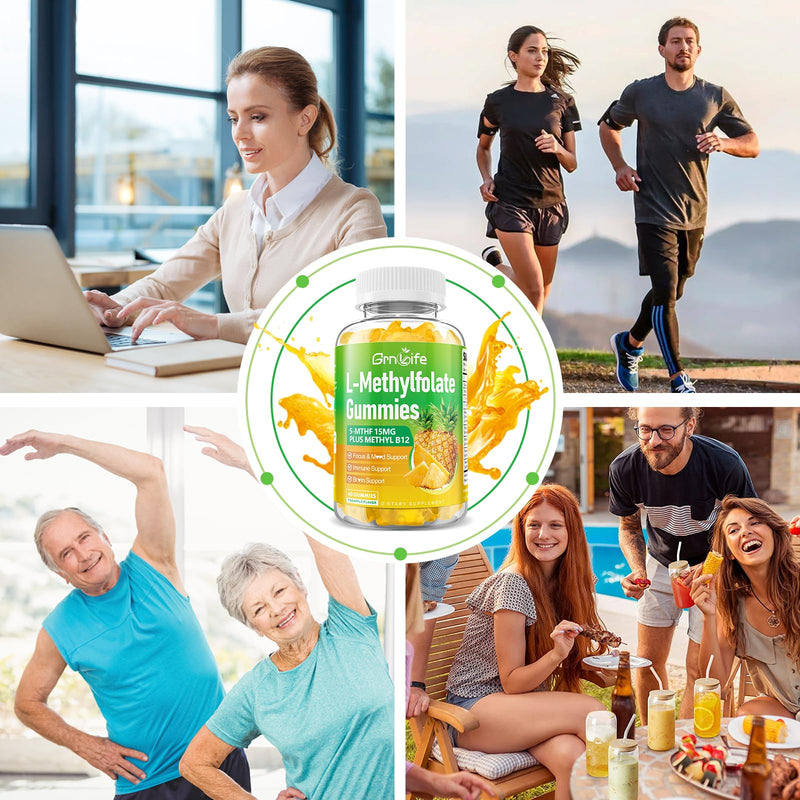 L-Methylfolate 15 mg Gummies with Methyl B12, Methylated B1, B2, B6, Active 5-MTHF & High Absorption - Supports Brain Health & Immune System, Pineapple Flavor, 60 Count 60 Count (Pack of 1)