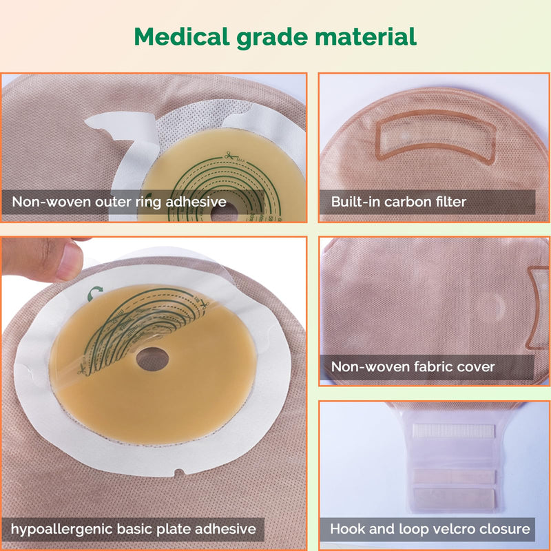 20 PCS Colostomy Bags One Piece Ostomy Bag Ostomy Supplies, Max 60mm Cut to Fit Drainable Pouches with Closure for Ileostomy Colostomy Urostomy Stoma Care 60" Skin (20 Pcs)