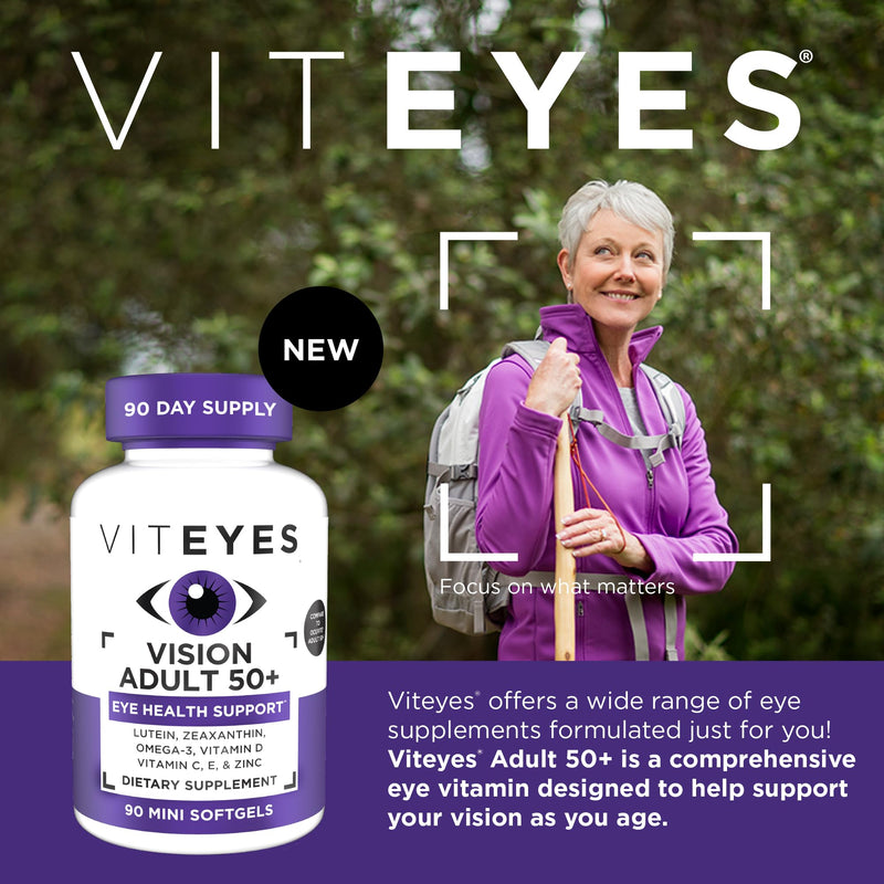 Viteyes Vision for Ages 50 Plus for Eye Health, Vision Support, Aging Eyes, Lutein, Zeaxanthin, Omega-3, Zinc, Vitamin C, Vitamins D, Vitamins E, Eye Doctor Trusted, Manufactured in The USA, 90 Ct