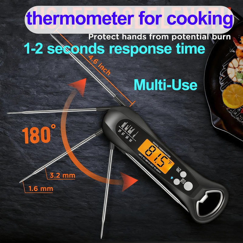 Instant Read Meat Thermometer for Cooking – Waterproof Digital Food Thermometer with Backlit LCD, Long Probe, Fast Accurate Kitchen Thermometer for BBQ, Grill, Candy & Oil (°C/°F) - BeesActive Australia