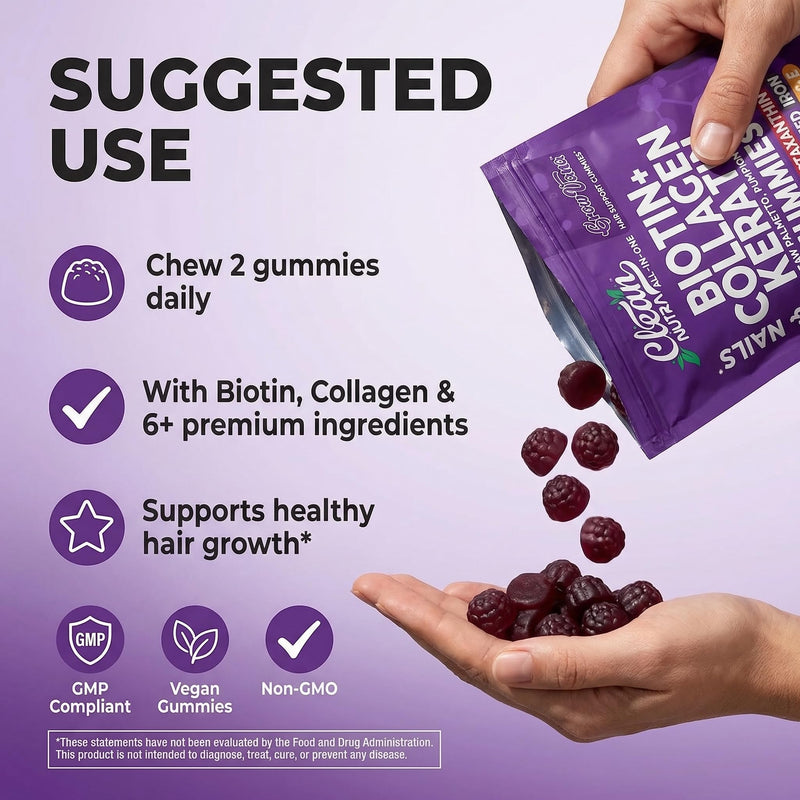 Biotin Gummies for Hair Growth, Hair Vitamins for Women with Collagen Keratin Zinc Saw Palmetto Horsetail Astaxanthin Pumpkin Seed MSM Grape Seed Iron Vitamins A D E, GrowVana by Clean Nutra 90 Count