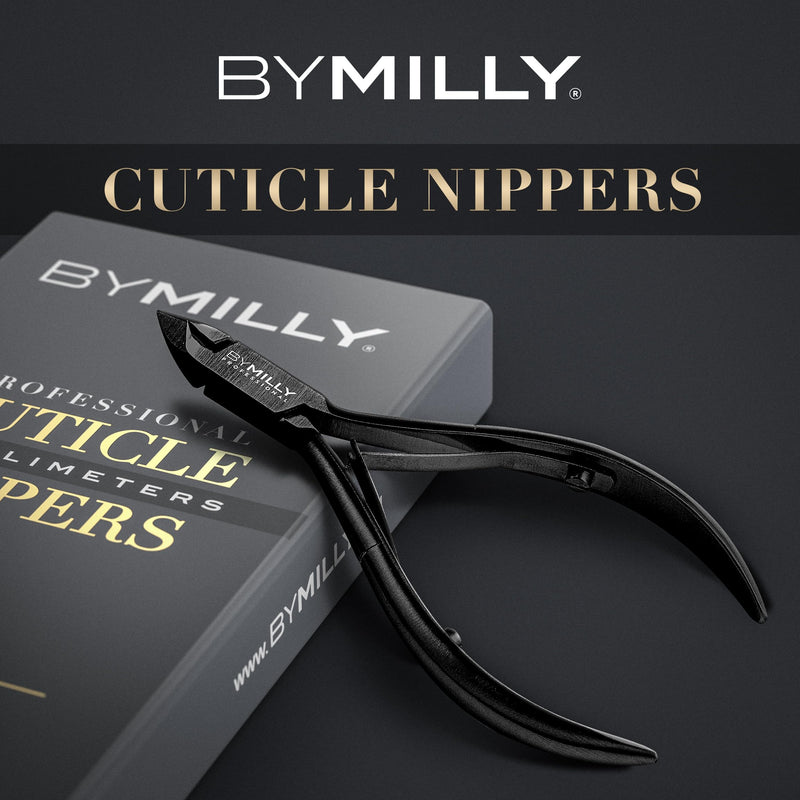 Cuticle Nipper, 1/2 Jaw (5 mm), Titanium Plated, High Carbon Stainless Steel, Hand Sharpened, Dual Spring, Autoclavable (Titanium Black) Titanium Black