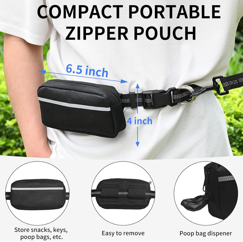 Hands Free Dog Leash with Zipper Pouch, Retractable Bungee Waist Leash with Dual Padded Handles & Waist Belt Fanny Pack for Medium & Large Dog Training Walking Running Hiking Jogging (Blue) Blue - BeesActive Australia