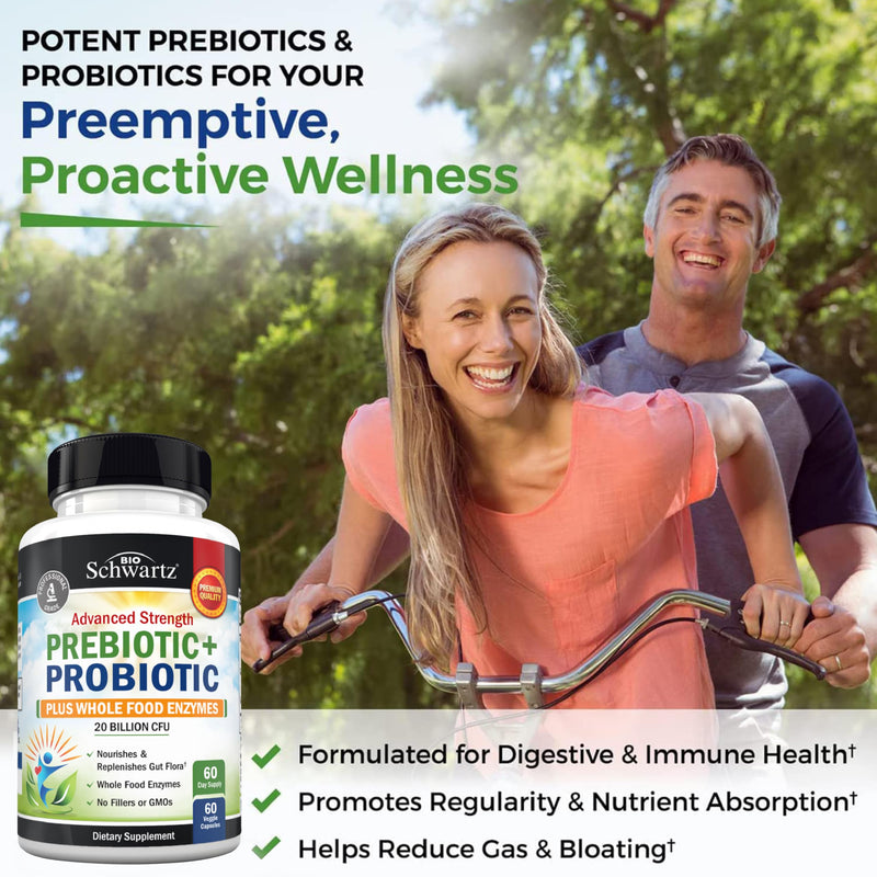 Advanced Prebiotics & Probiotics for Women & Men, 60 Capsules | Digestive Enzymes, L. Reuteri, Inulin Fiber for Immune, Digestive and Gut Health Support - Non-GMO, Gluten-Free, Dairy-Free 60 Count (Pack of 1)