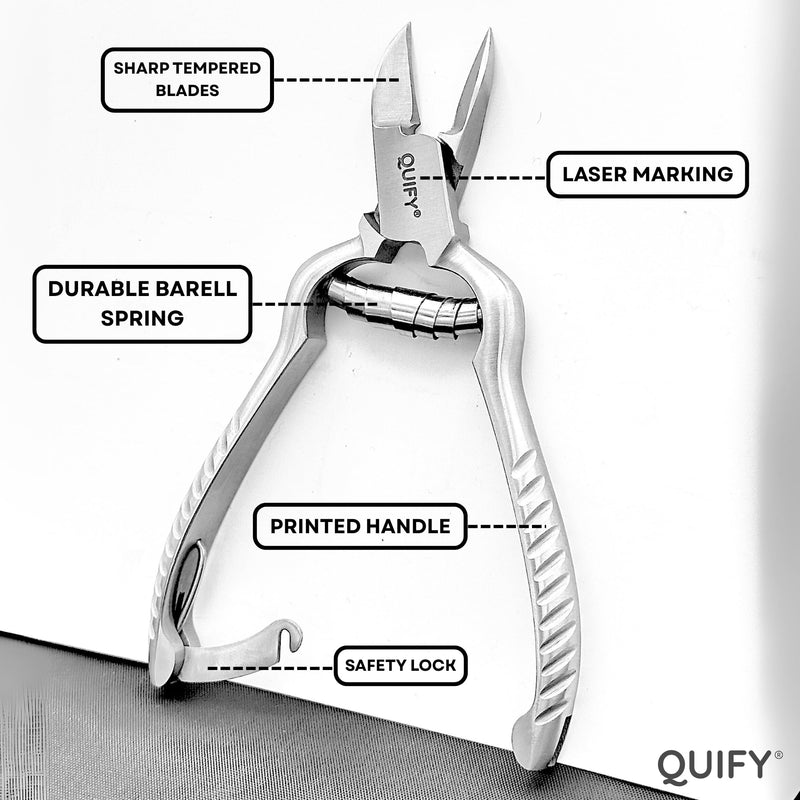 Heavy Duty Podiatrist Toenail Clippers for Thick and Ingrown Nails, Stainless Steel Toe Nail Cutter, Pordiatry Ingrown Toenail Tools - Barell Spring - Curved Tip 5.25" - BeesActive Australia